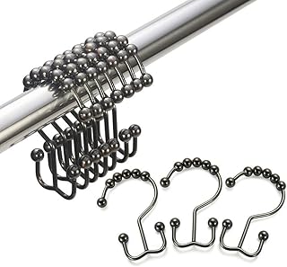 Amazer Shower Curtain Hooks Rings, Stainless Steel Shower Curtain Rings Metal Double Glide Shower Hooks for Bathroom Showe...