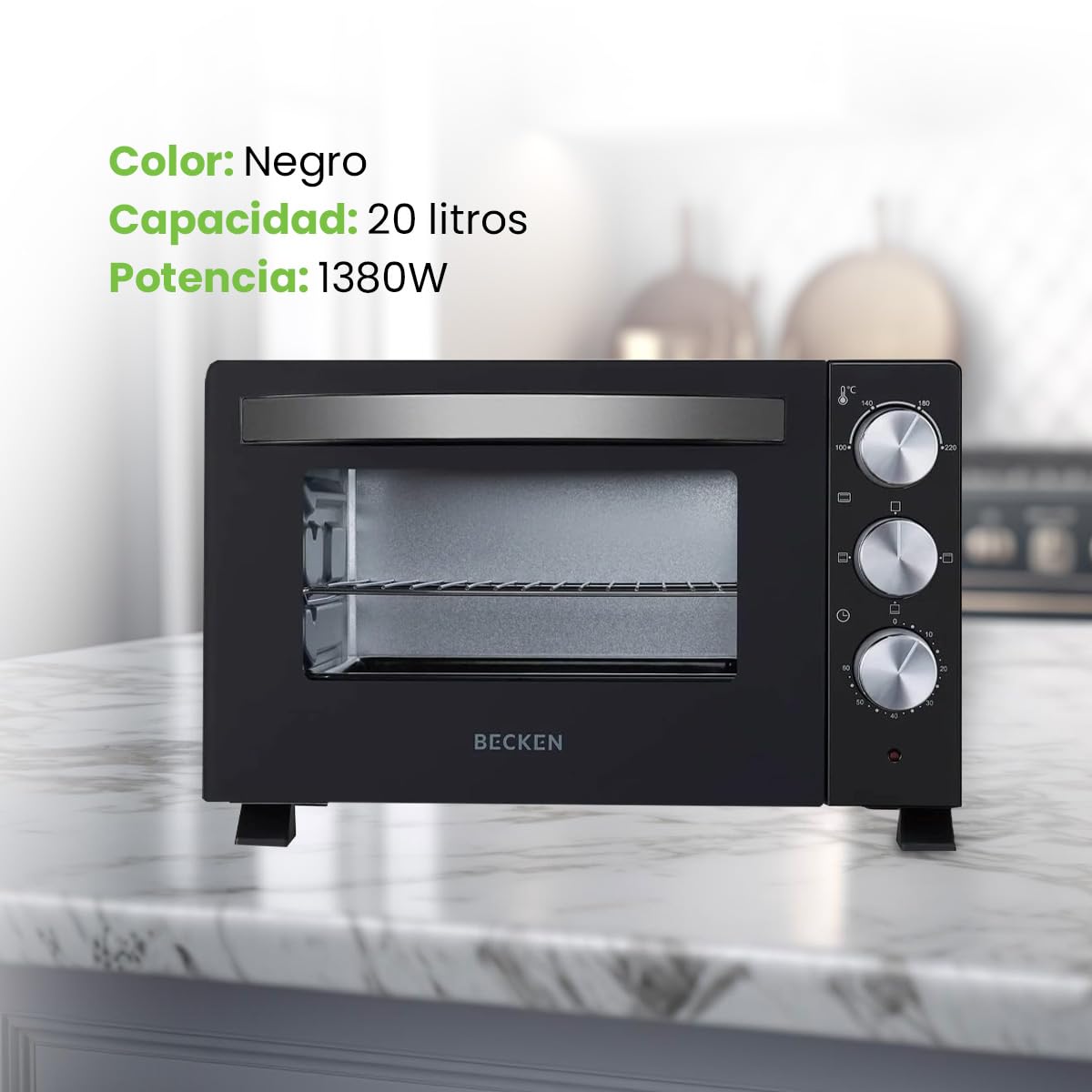Becken - Horno Eléctrico de Sobremesa, Capacidad 30L, 1500W, Temporizador 60 Min, Negro