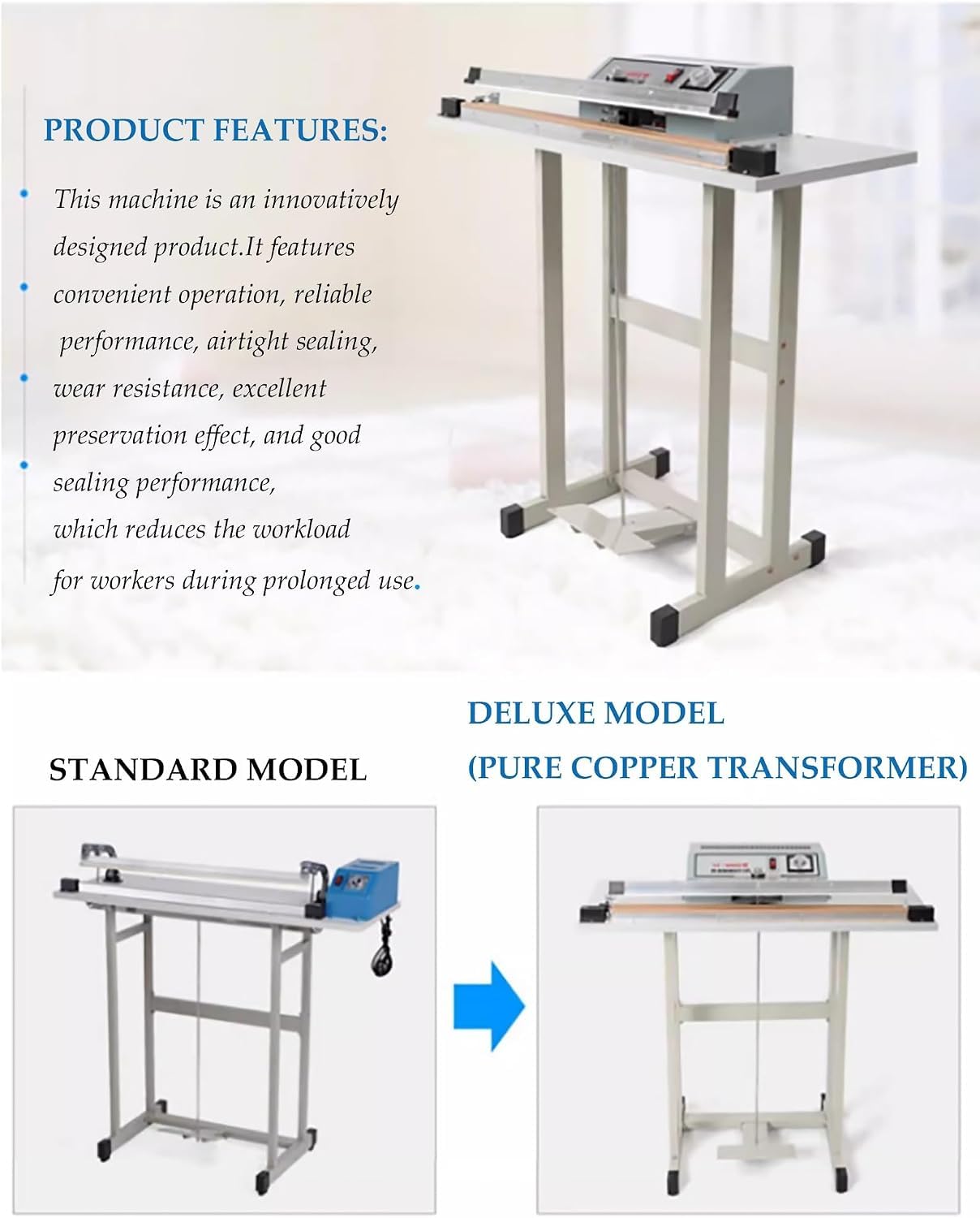 Máquina De Sellado Térmico Con Pedal, Máquina Portátil Para Sellar Bolsas De Plástico, Selladora Por Impulso Con Pedal Y Cortador, Control De Pie, Para Uso Industrial Y Comercial (60 Cm) 40cm