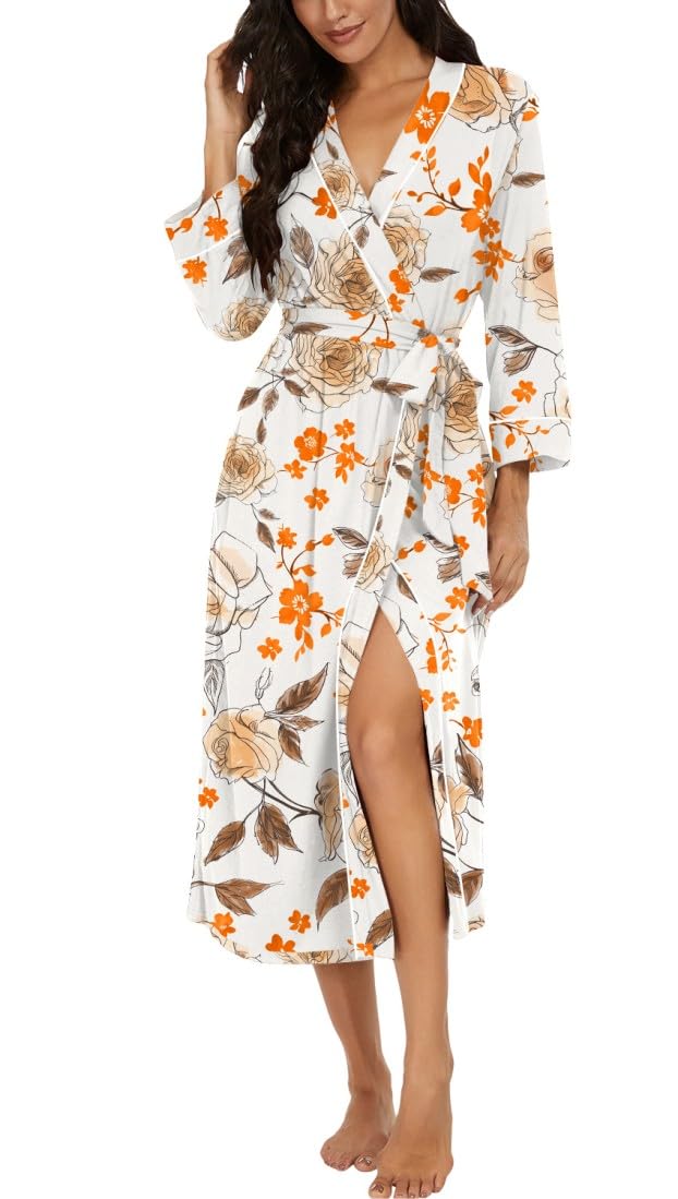 PrinStory Women Dressing Gowns Causal Kimono Robes Long Bathrobe Soft Womens 3/4 Sleeve Ladies Loungewear — view 11