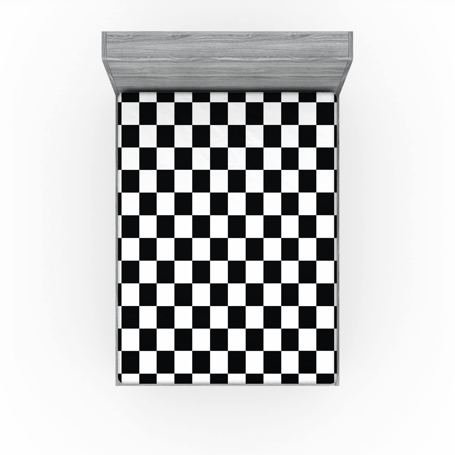 Ambesonne Checkers Game 2 Pack Fitted Sheet, Classic Game Board, Bed Cover All-Round Elastic Deep Pockets 2 Pieces, Package Contains 2 California King Fitted Sheets, Black White