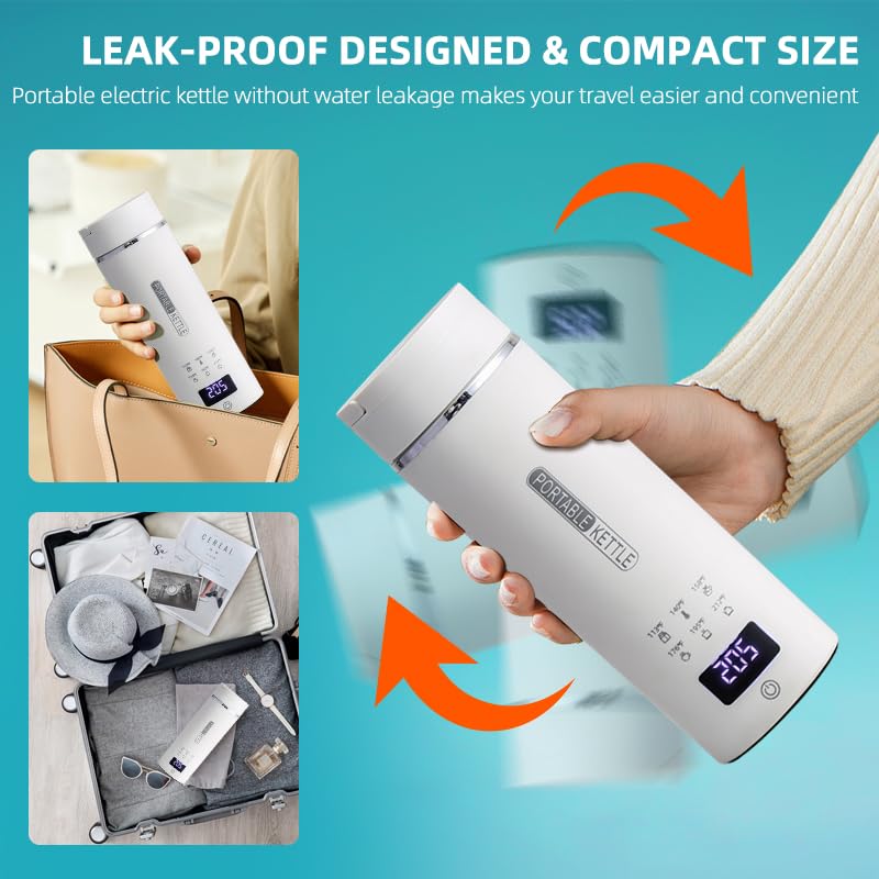 Hervidor eléctrico de viaje portátil 450 ml acero inoxidable blanco miniatura 5
