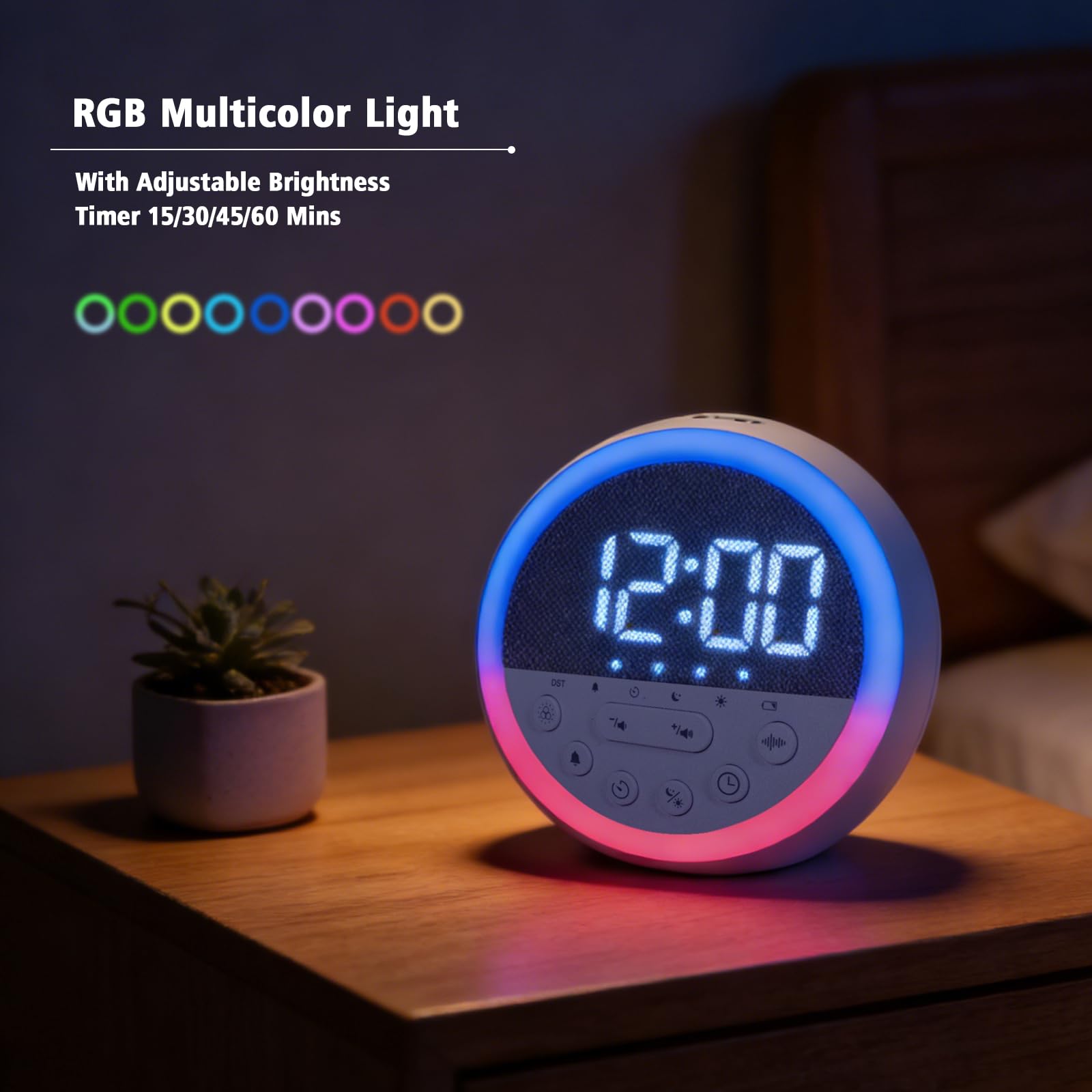 Gemmac White Noise Sound Machine Nachtlicht Wecker Einschlafhilfe Erwachsene LED Nachtlicht Wecker Digital mit Timer, USB Weißes Rauschen Sleep Besser Schlafen Alarm Clock Büro Reise Schlafzimmer