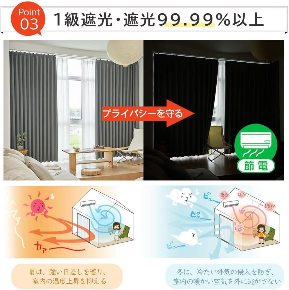 YKFN 遮光カーテン 2枚組 1級遮光 120cm丈 幅110cm 2枚セット カーテン 遮光 一級 おしゃれ 厚手 断熱 遮熱