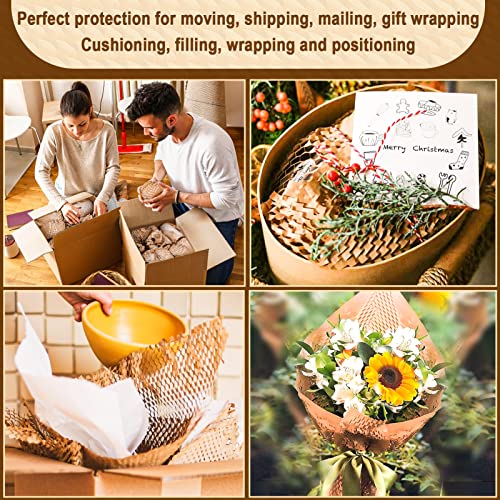 Honeycomb Packing Paper, 15\" x 180\' Recyclable Cushion Packing Paper for Moving Shipping Packaging Breakables, Eco Friendly Bubble Wrap Alternative Roll Kraft Honeycomb Paper with 20 Fragile Stickers