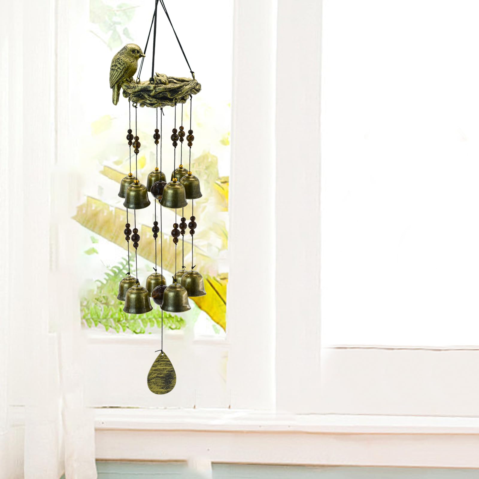 Carillon éolien nid d'oiseau avec 12 clochettes pour la gloire des mères - Cloches décoratives à suspendre pour extérieur, jardin, cour, décoration d'intérieur