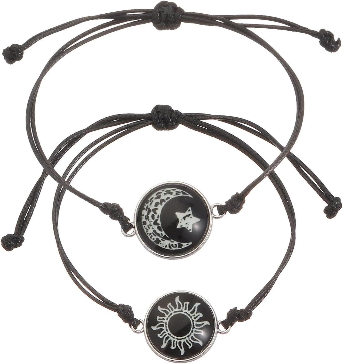 KGAIXN 2pcs Sun and Stars Moon Bracelets Set Friendship Bracelets for Best Friends Meaningful Gifts for Lovers Partners, Black
