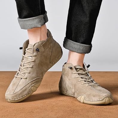 Men's Italian Handmade Suede High Boots, Beck Shoes Waterproof Outdoor Non-Slip Lightweight Casual Sneakers Barefoot Walking Shoes Chukka Driving Boots