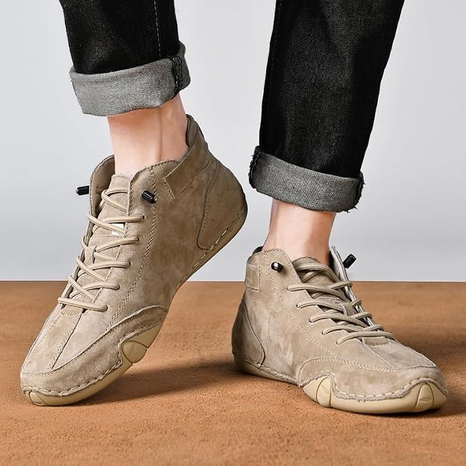 Men's Italian Handmade Suede High Boots, Beck Shoes Waterproof Outdoor Non-Slip Lightweight Casual Sneakers Barefoot Walking Shoes Chukka Driving Boots
