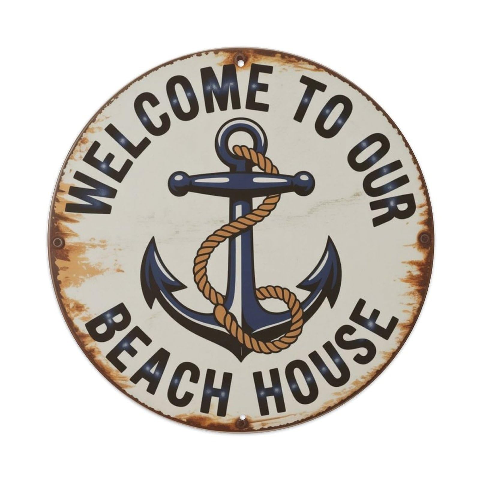 Beach House Nautical Anchor Metal Tin Sign Plaque