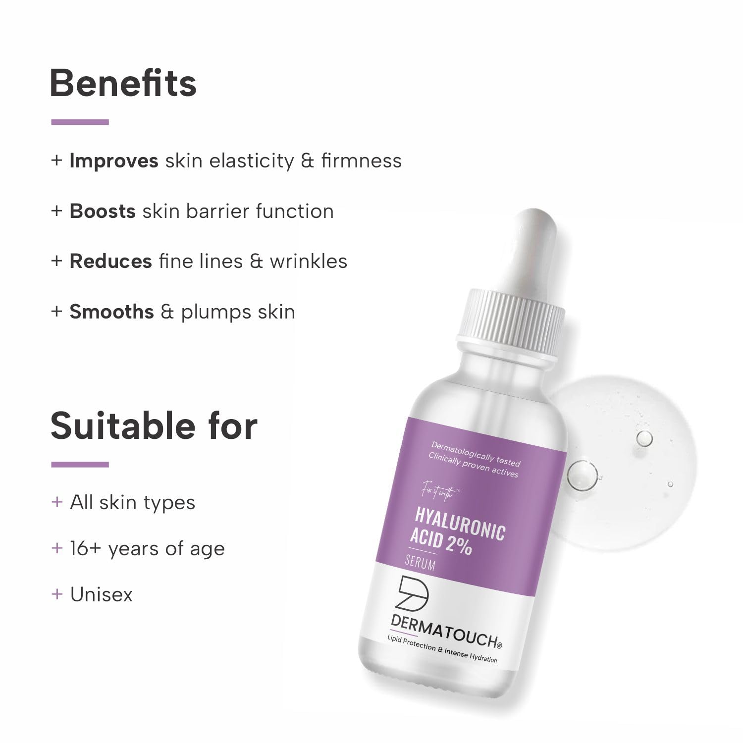 DERMATOUCH Hyaluronic Acid 2% Serum | For intense Hydration, Glowing Skin | Specially for Dry Skin | For both Men & Women | 30ml DERMATOUCH Hyaluronic Acid 2% Serum | For intense Hydration, Glowing Skin | Specially for Dry Skin | For both Men & Women | 30ml