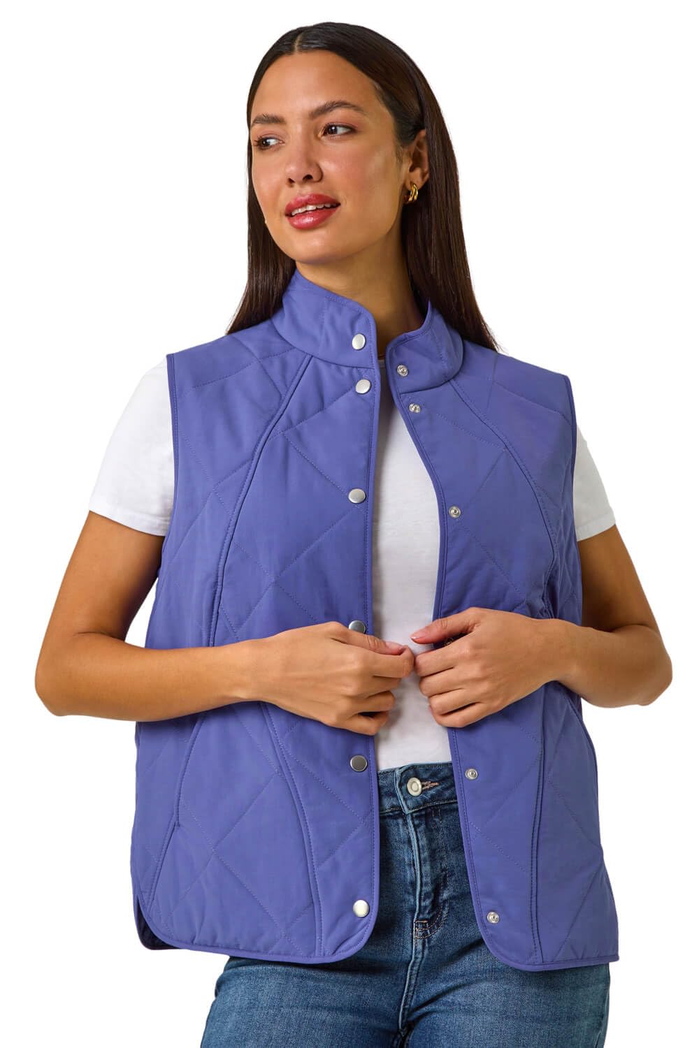 Roman Women's Lavender Diamond Quilted Funnel Neck Gilet Jacket In | Size: 12