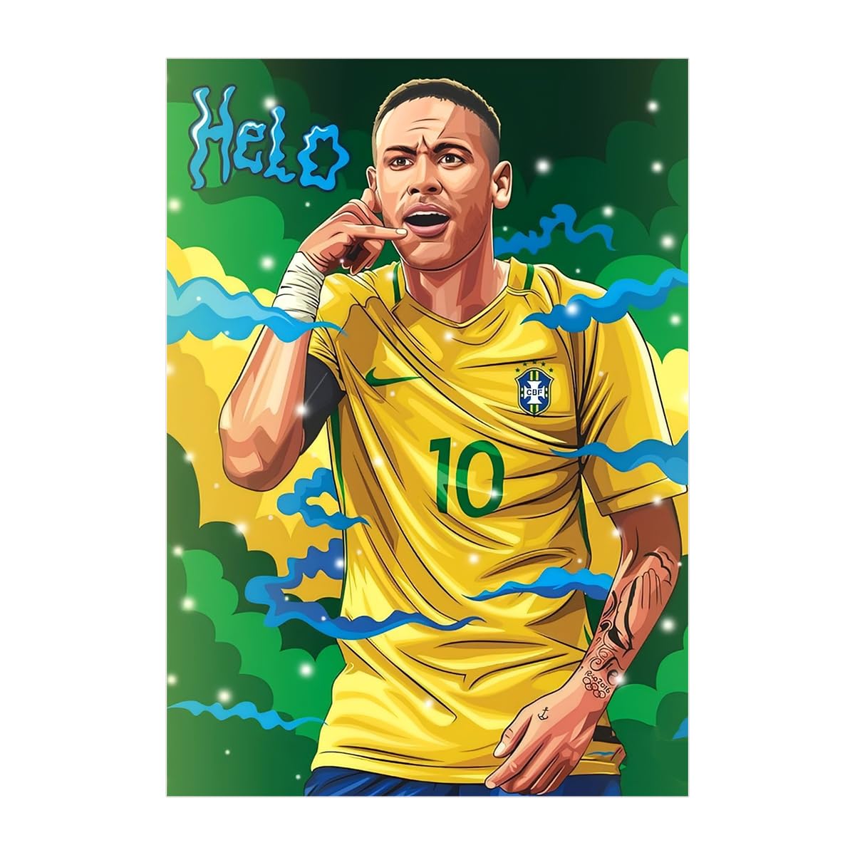 Neymar classic vector art wall poster sticker - Brazil neymar wall sticker - NJR wall poster - Neymar brazil football team wall poster - 300GSM - Glossy - Strong adhesive Sticker Poster