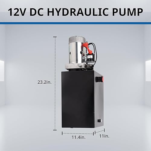 Miniatura 30 de Unidad de potencia hidráulica de 15 cuartos de galón de 12 V DC Bomba hidráulica de efecto único de depósito de metal Bomba de remolque