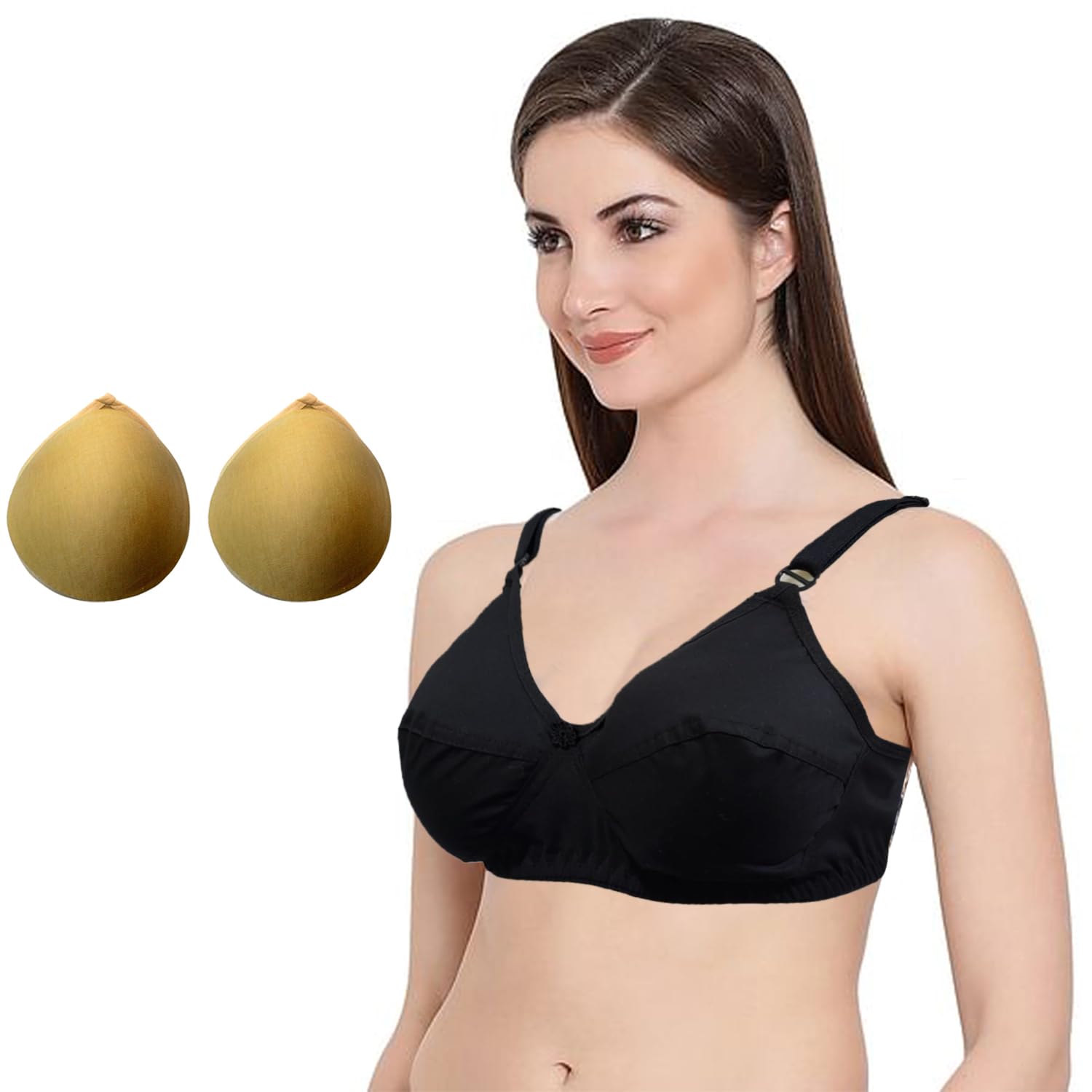 bencomm Mastectomy Cancer Pocket Bra with Two Micro Fiber Filled Adjustable Pad | Cotton Bra - Black (30)-picture-54