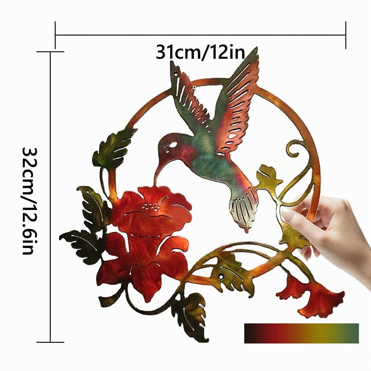 Rotondo Metallo Colibrì Silhouette Decorazione Murale, Metallo Decorazione Murale Silhouette Art Per Regalo Regalo Indoor Outdoor Garden Home Decoration(31x32cm) (Marrone)