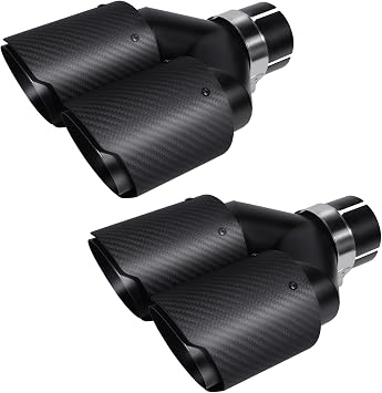 63mm Exhaust Tips Dual Muffler Tip, Carbon Fiber Car Exhaust Pipe Rear Tip Tail Throat 2X Matt All Black