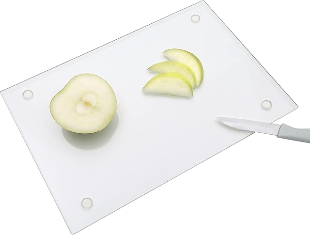Tempered Glass Cutting Board Non-Slip Worktop Saver Chopping Board Countertop Saver Scratch Resistant Heat Resistant Shatter Resistant Dishwasher Safe 30x20cm Transparent