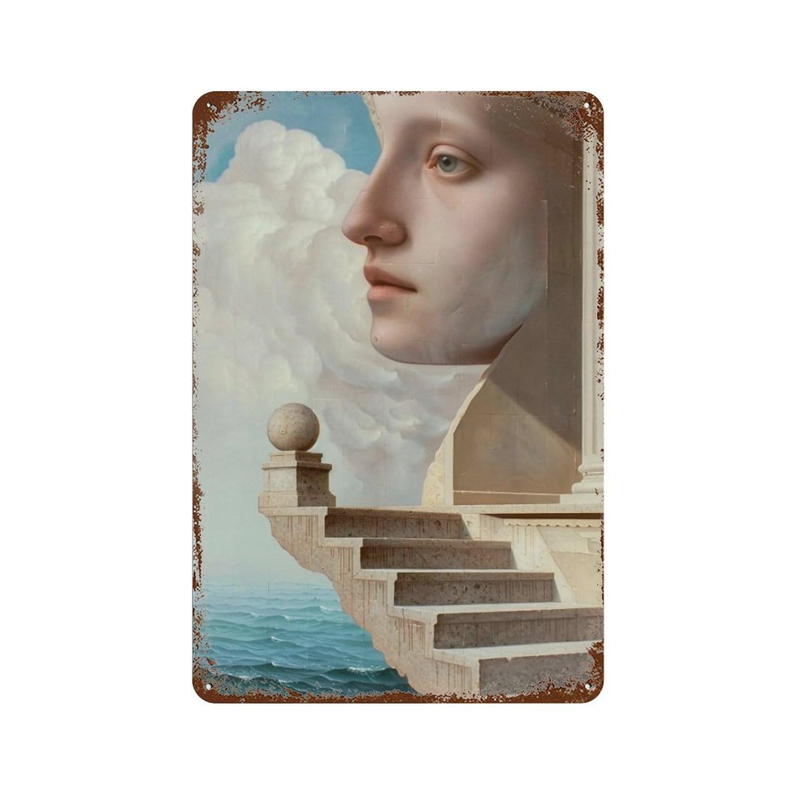 YHGERTKU Dreamlike Surreal Step & Ocean Composite Scene 02 Wall Art Retro Iron Vintage Metal Tin Sign Poster Modern Decor for Living Rooms Gift 30x20cm