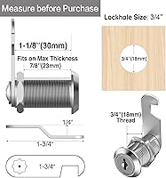 Vista 3 de Cerraduras de leva para gabinete con llaves similares, 1-1/8" se adapta a un grosor máximo de puerta de 7/8", juego de reemplazo seguro para cajones