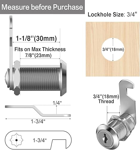 Miniatura 3 de Cerraduras de leva para gabinete con llave similar, 1-18 pulgadas se adapta a 78 pulgadas de grosor máximo de puerta, juego de repuesto de