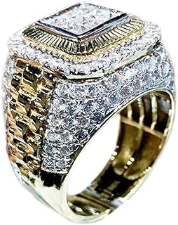 Bling Pinky Ring for Men 18K Gold Plated Simulated Diamond Ring Hip Hop Iced Out Men's Gold Ring Size 7-12