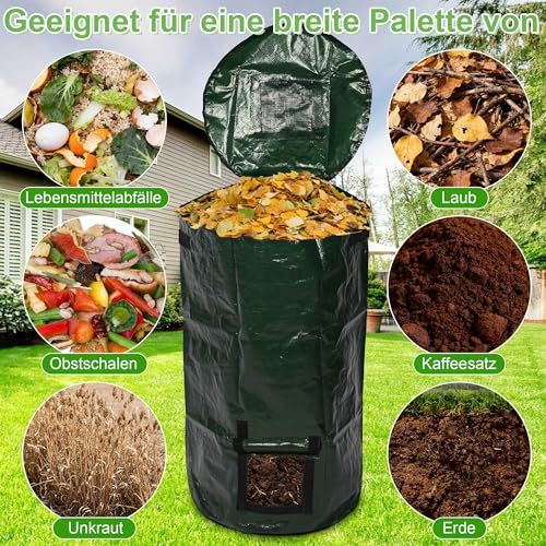 aleawol 2 Stück Stand up Komposter Garten 130 Liter Composter Garten Komposttonne Zylindrisch Schnellkomposter mit Belüftungs und Einfüllklappe, für Küchen und Gartenabfälle (Grün)