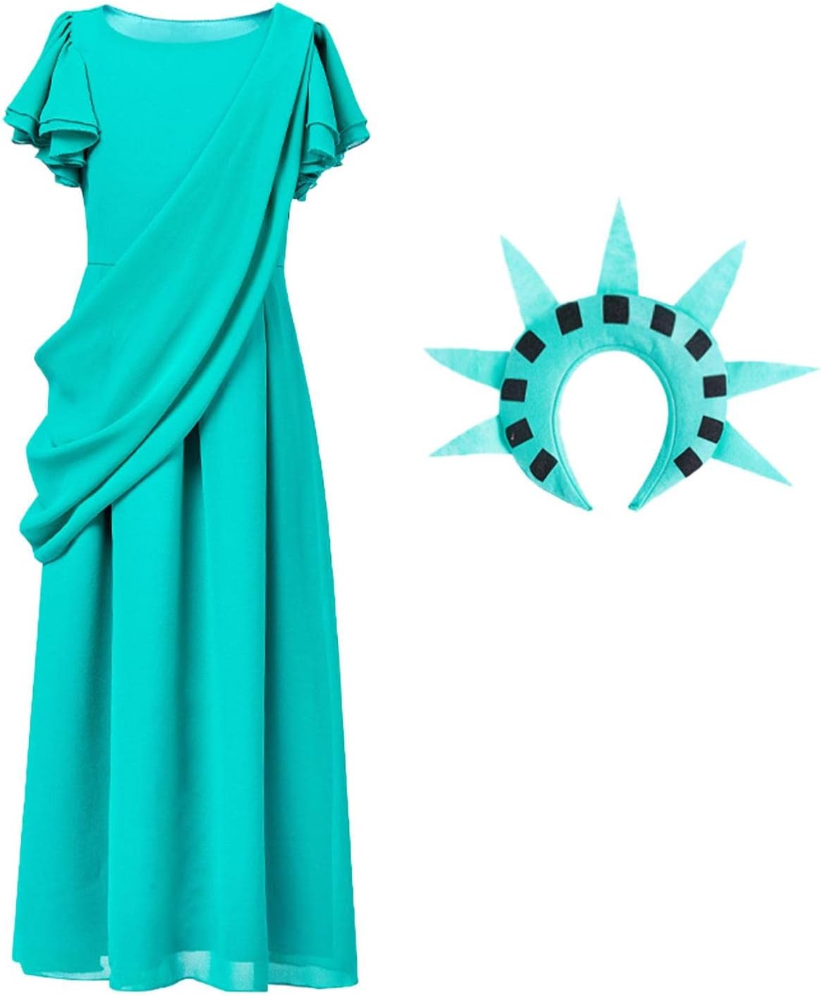 linshesf Statue Of Liberty Cosplay Costume - Statue Of Liberty Crown and Costume,Statue Of Liberty Costume Halloween Cosplay Gifts for Girls Women