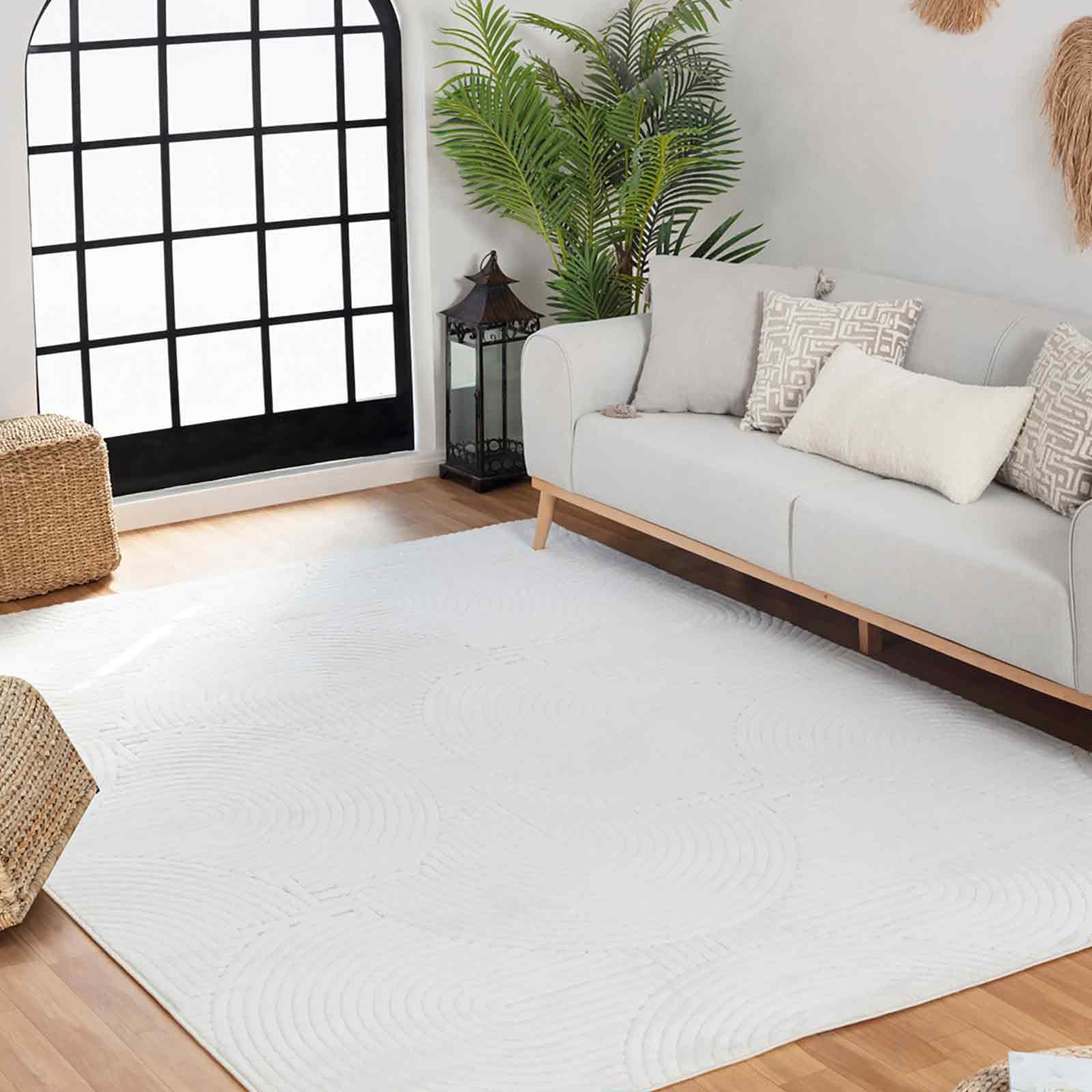 Livabliss Reyko Houston Indoor Outdoor Floor Covering 200x275 cm – Modern Boho Geometric Pattern for Living Room, Bedroom & Hallway, Scandinavian Style, White