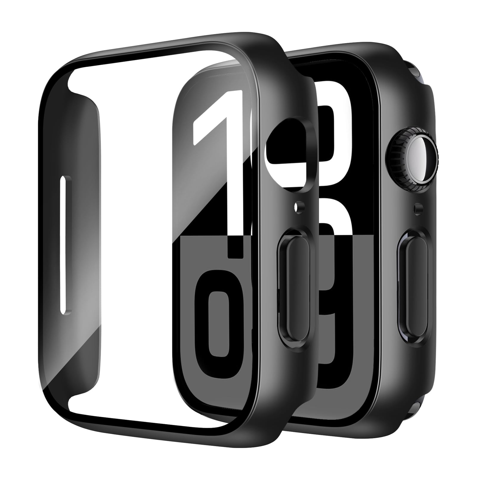 Smiling 2 Pack Case Built in Tempered Glass Screen Protector Compatible with Apple Watch Series 11 (2025)/Series 10 46mm, Hard PC Case Overall Protective Cover- Black