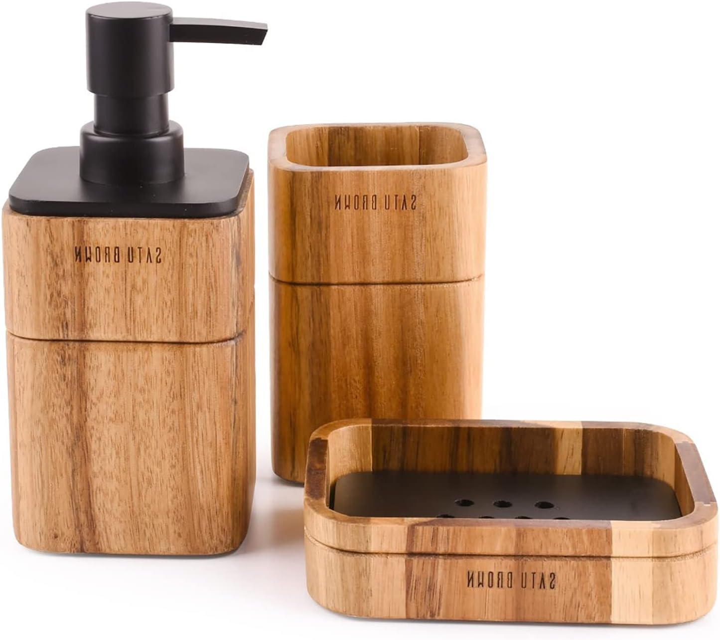 Amazon.com: Navaris Bamboo Bathroom Accessories Set - 3-Piece Bath Set with Toothbrush Holder ...