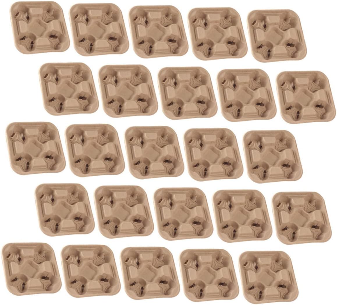 Zerodeko 25pcs Takeout Beverage Carrier Tray Eco-friendly Paper Pulp Cup Holder for Coffee Milk Tea and Drinks Convenient and Practical Design for