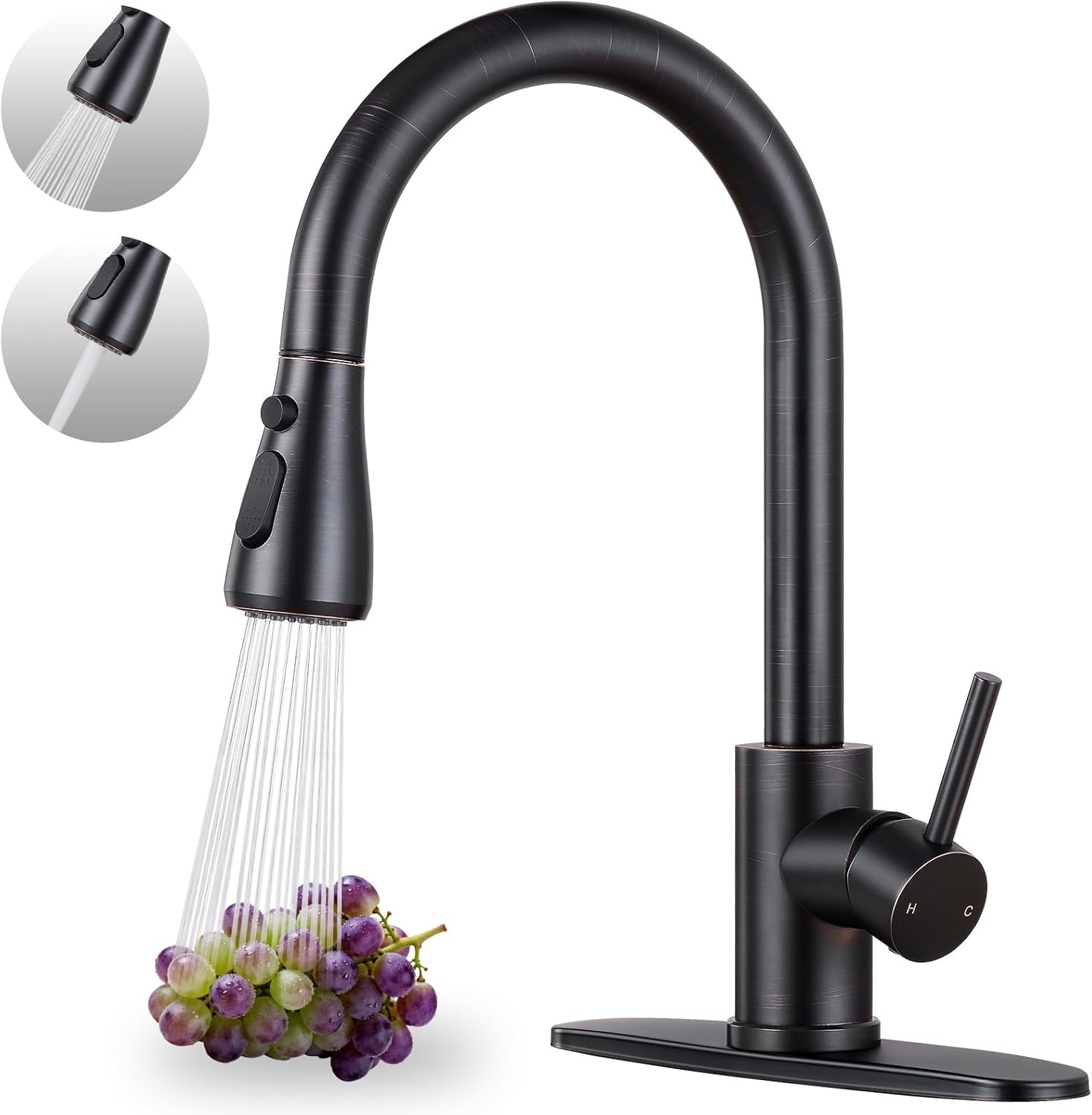 Kitchen Faucet with Pull Down Sprayer, ORB Kitchen Sink Faucet for RV, Laundry, Bar, Farmhouse, High Arc Stainless Steel Pull Out Single Handle Kitchen Faucet