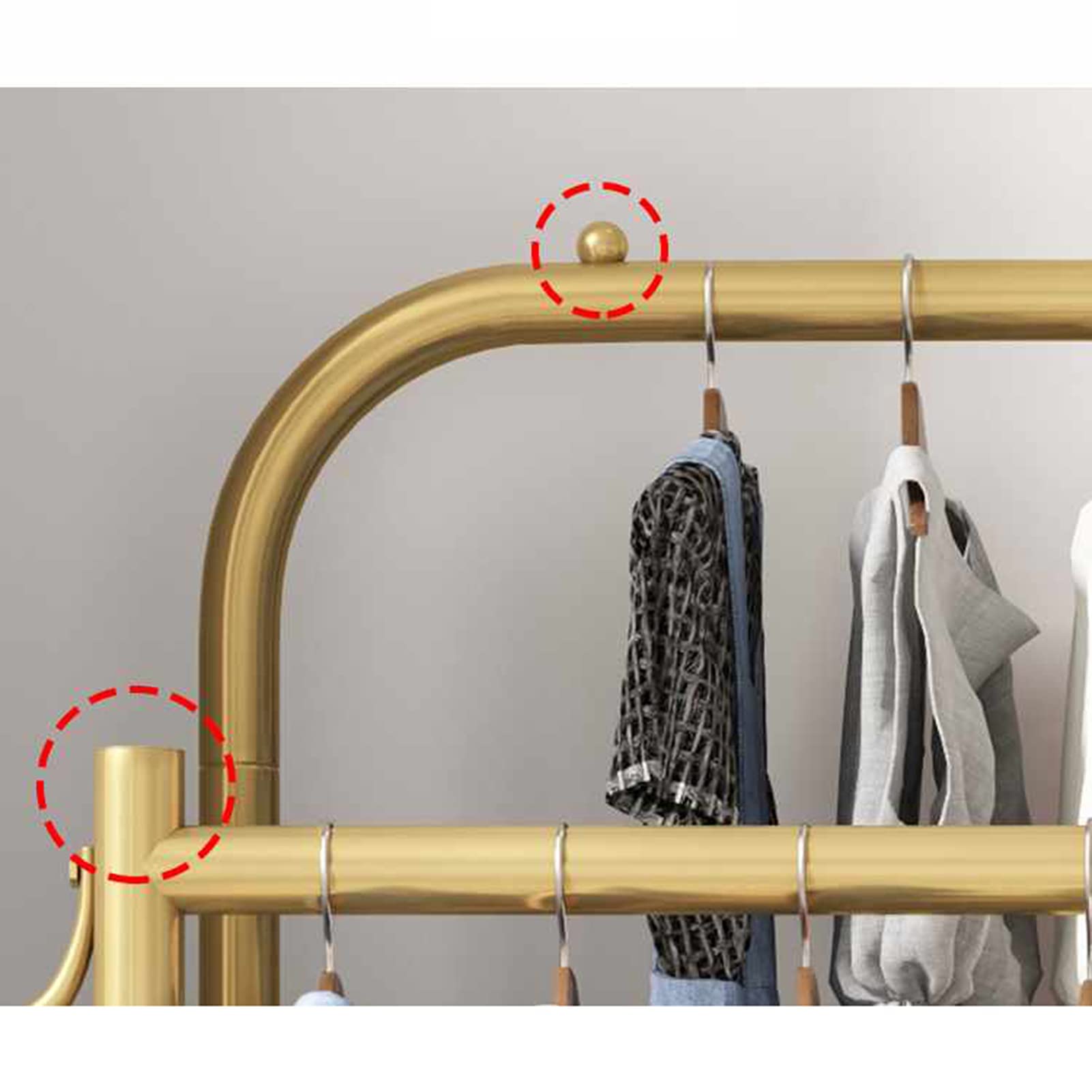 Kleiderständer Doppelschienen Kleiderständer Kleiderständer aus Metall mit 2-stöckigen Regalen Hochleistungs-Kleider-Organisator-Rack für Schlafzimmer-Kleiderständer zum Aufhängen von Kleidung, Gold