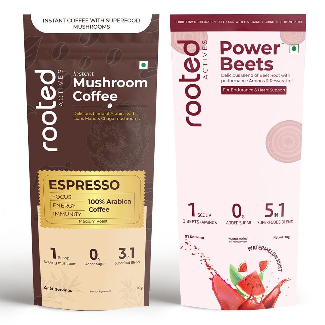 Rooted Actives Sample Pack, Mushroom Coffee with Lion's Mane and Chaga, Power Beets with L-Arginine and Resveratrol, Instant Superfood Blend-picture-11