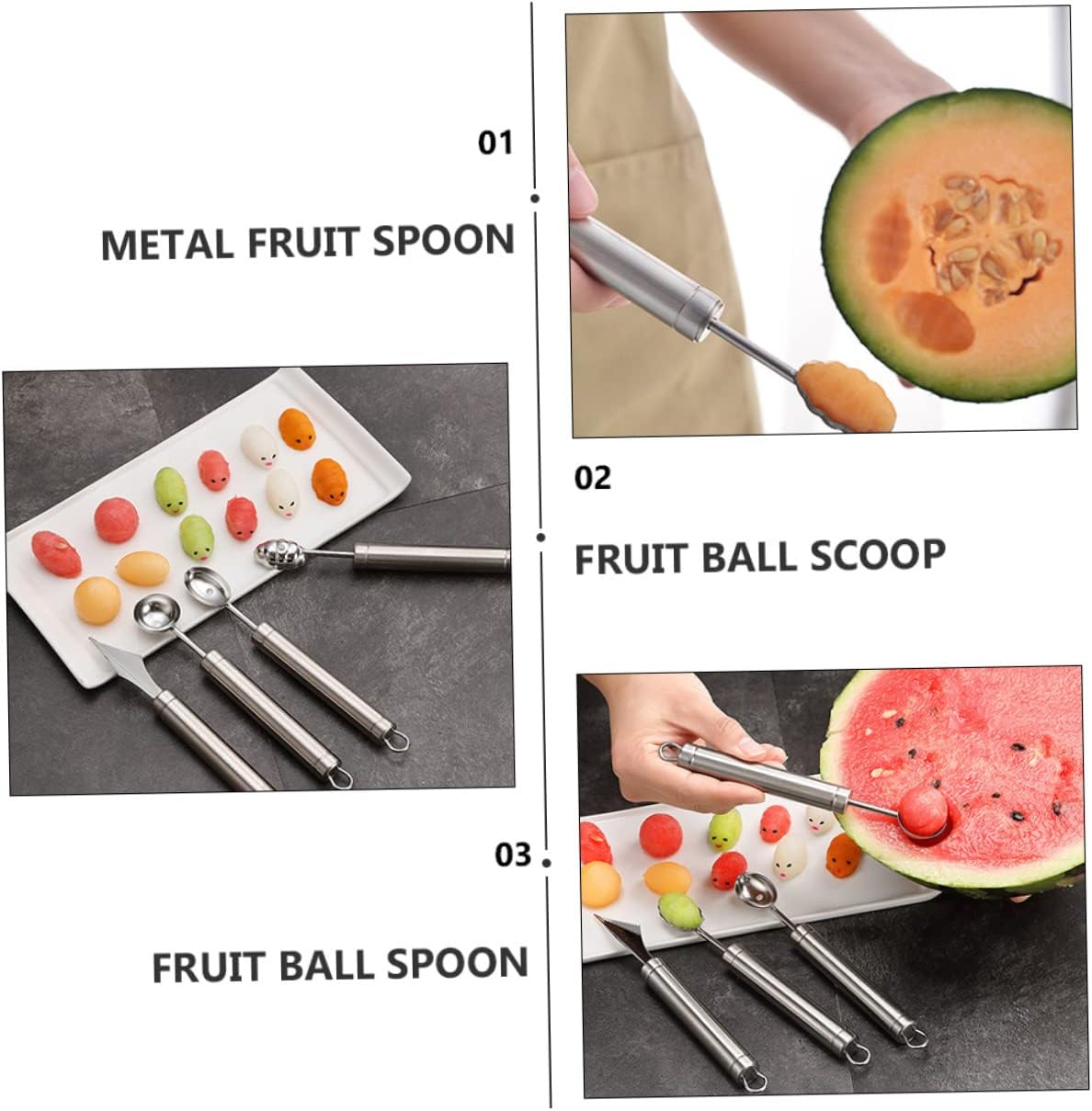 4pcs Stainless Steel Fruit Baller Scoops Melon Baller Spoon Melon Fruit Tools Comfortable to Hold Handle