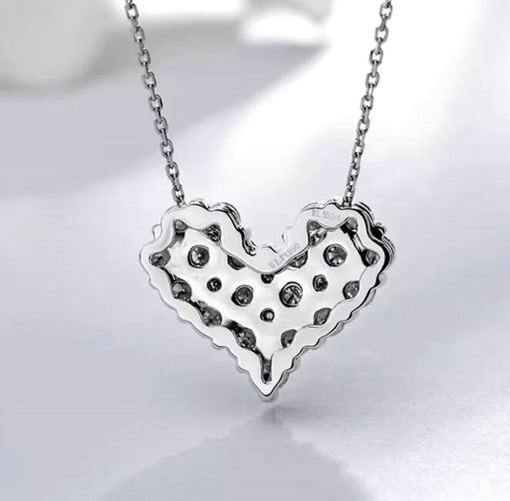 Collar de oro blanco de 9K/14K/18K para mujer, collar de corazón pavé de oro real con diamantes cultivados en laboratorio de 1,5 quilates