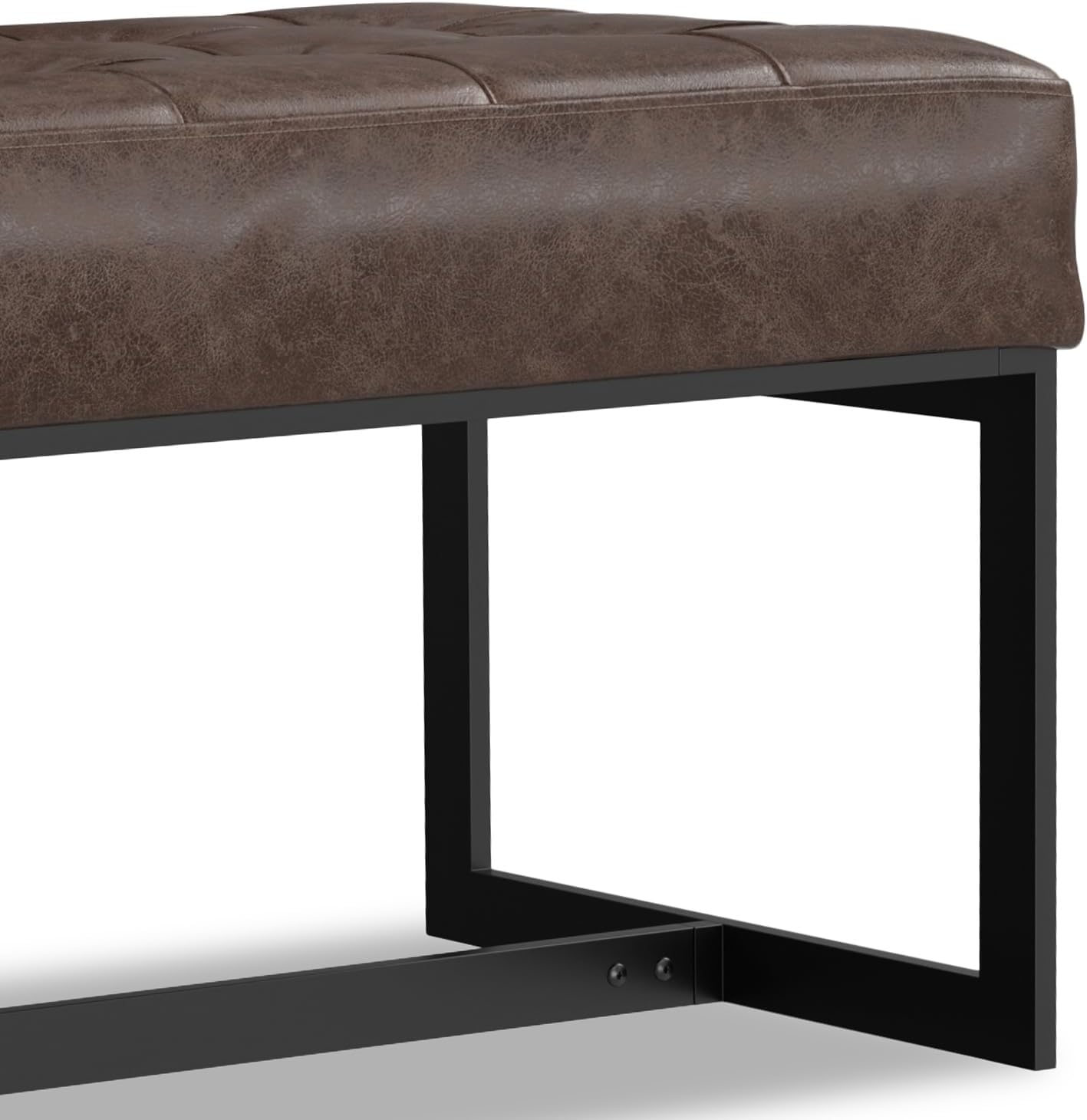 SIMPLIHOME Penelope Leather Ottoman Bench - 56 inch Wide Upholstered Genuine Leather Rectangle Ottoman in Brown, Modern Contemporary Bench for Bedroom or Living Room with Tufted Seat and Metal Base