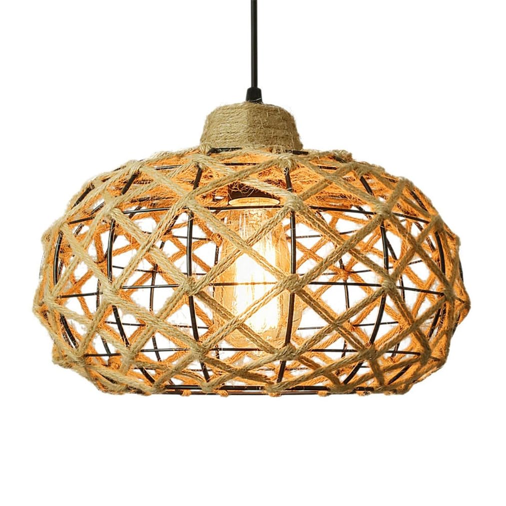 Suspension luminaire boho en corde naturelle pour adoucir l'éclairage salon
