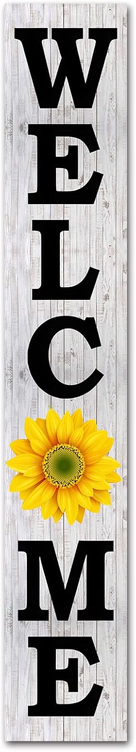 KPSheng Sunflower Hanging Signs Spring Welcome Porch Wood Sign 8x48 Inch Summer Spring Door Summer Hanging for Front Door Garden Home Yard Sunflower Party Decorations