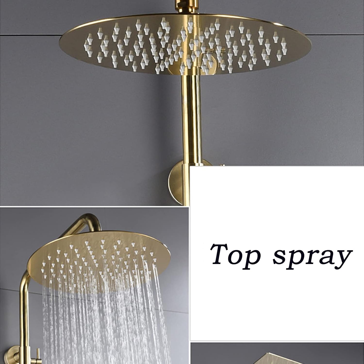 Exposed Shower Fixture Set, 245mm Round Rain Shower Head, Brushed Gold Thermostatic Smart Shower System with Rainfall Tub Spout