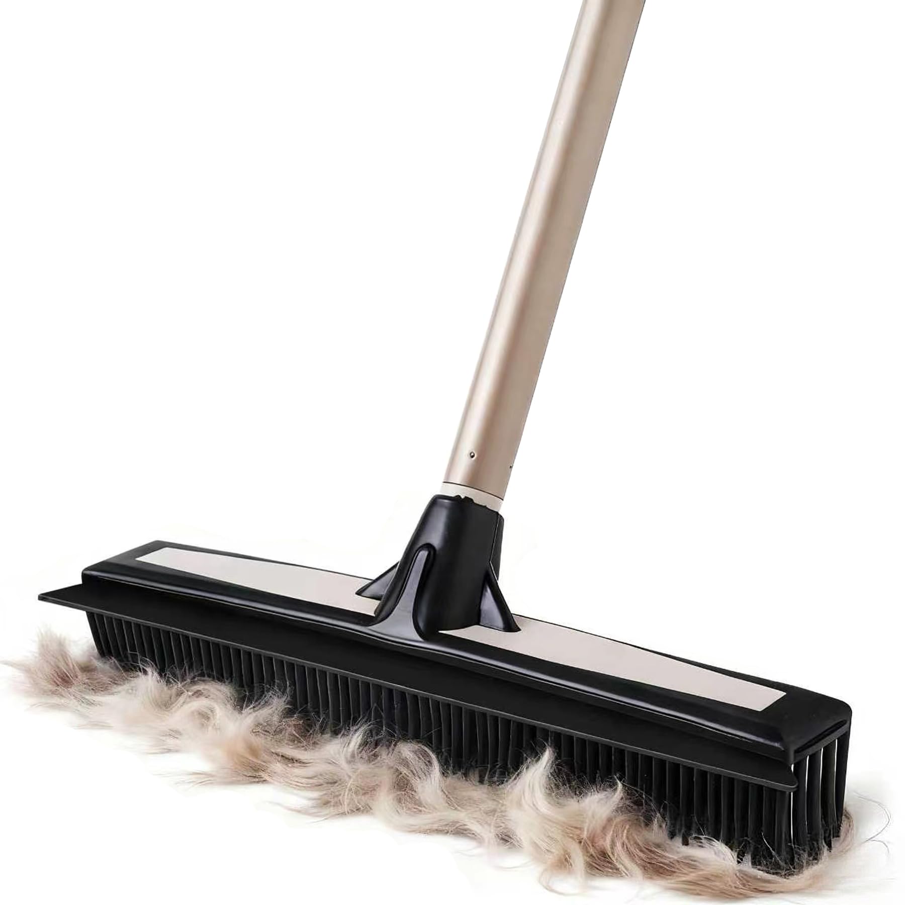 Eyliden Rubber Carpet Rake for Pet Hair, 2-in-1 Push Broom with Squeegee, 54" Telescopic Handle, Fur Water Remover Brush for Carpet, Rug, Hardwood, Tile Floors
