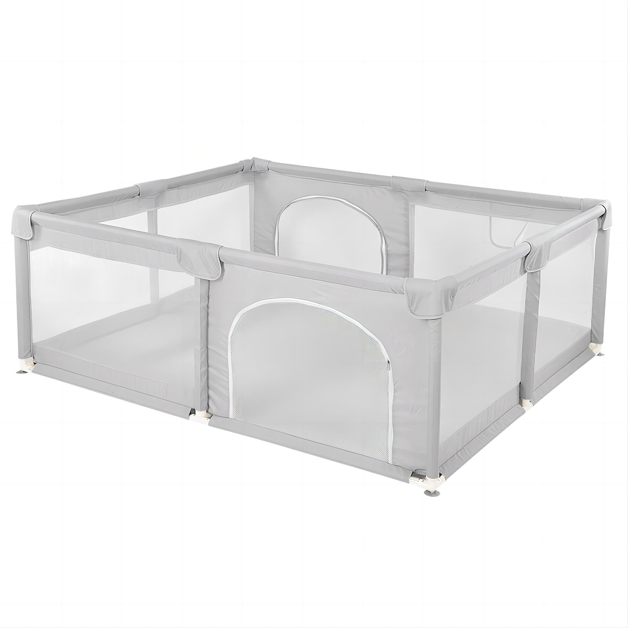 Parc Bébé en Tissu Oxford, Parc de Jeux avec Barrières, Sac de Transport, 2 Anneaux de Préhension, 8 Ventouses, Centre d'activités Bébé, pour Intérieur/Extérieur (Gris clair 200 x 150 x 66 cm)