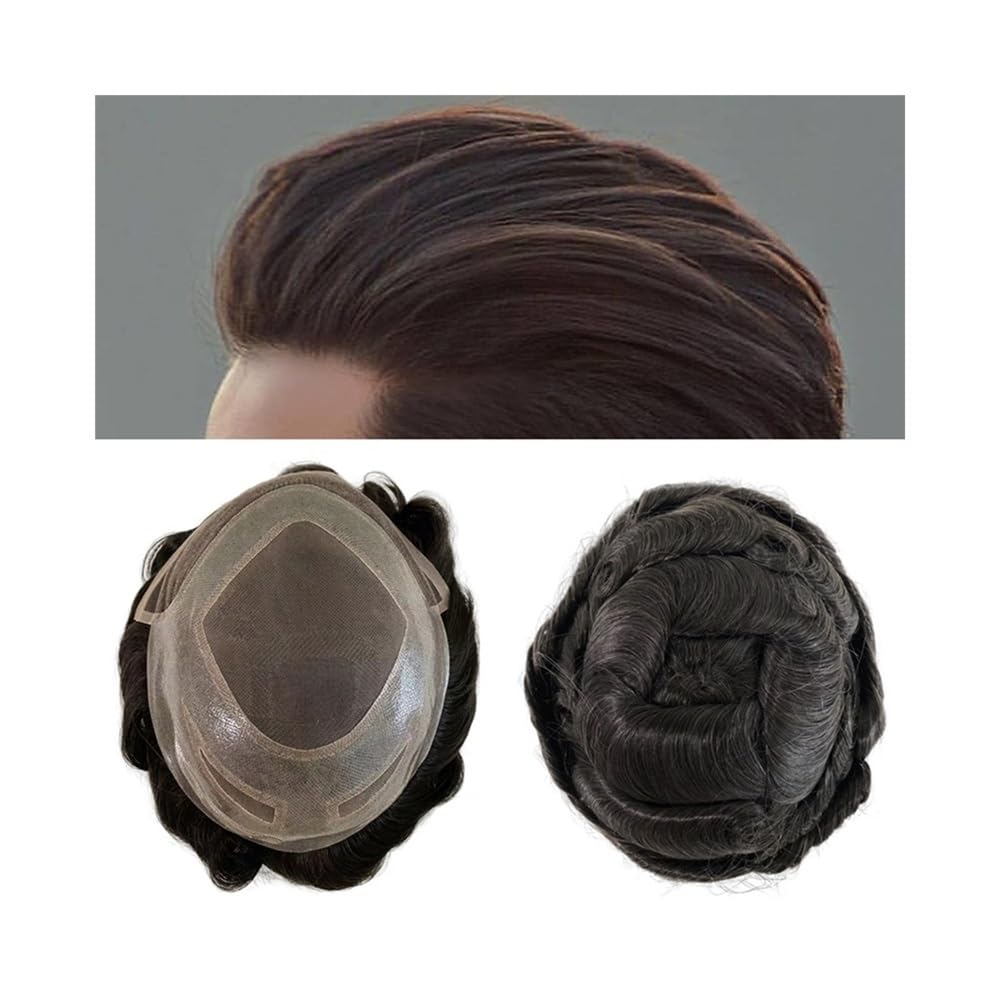 Wig for men Lace Men's Capillary Prothesis Man Toupee Human Hair Wigs Front HD Lace Hairline Breathable Indian Human Hairpiece Male Hair Replacement Systems,Black-7x9