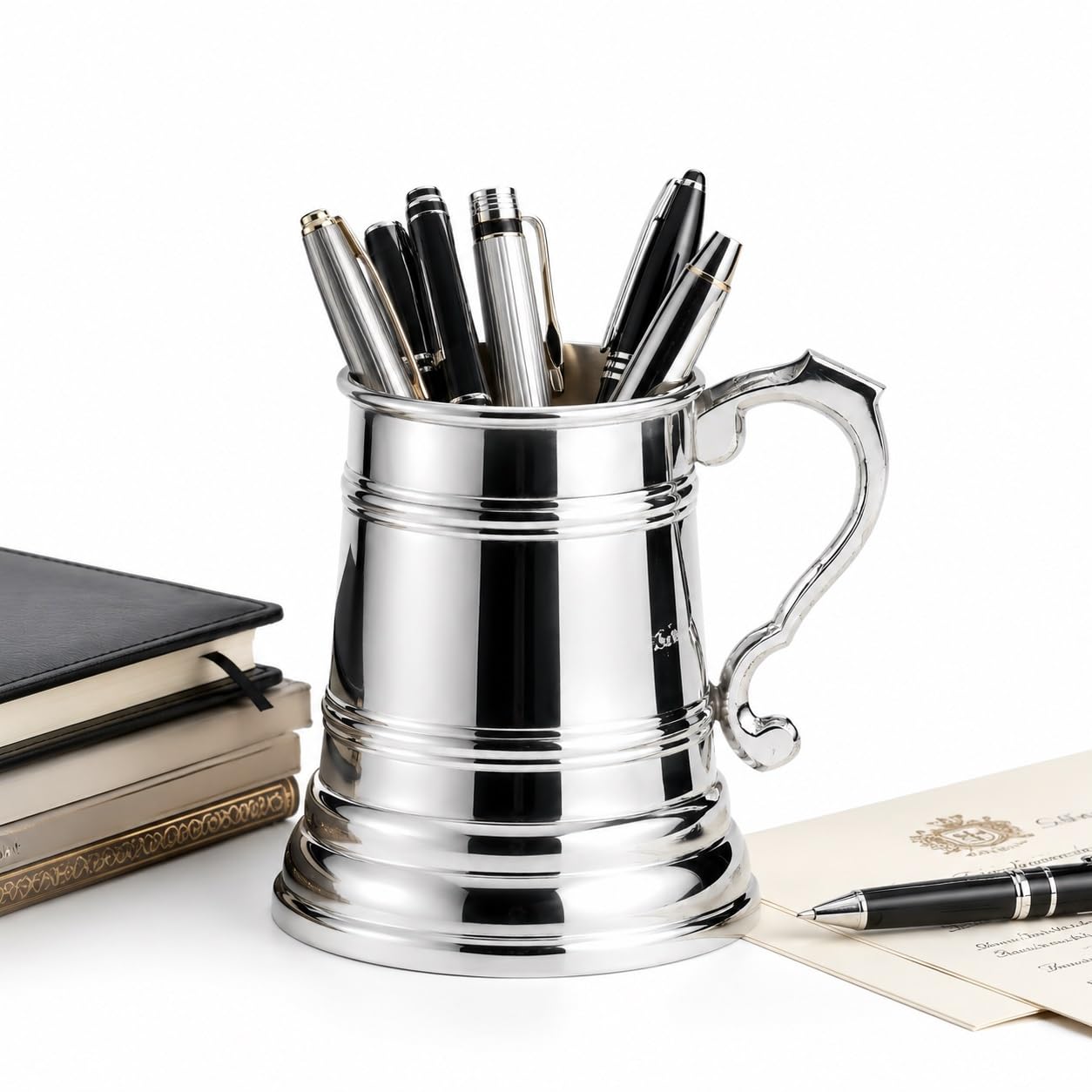ROYAL QUEEN Portapenne Mug Boccale Tankard in Sheffield placcato argento cod.518531 cm 12h diam.8 by Varotto & Co.