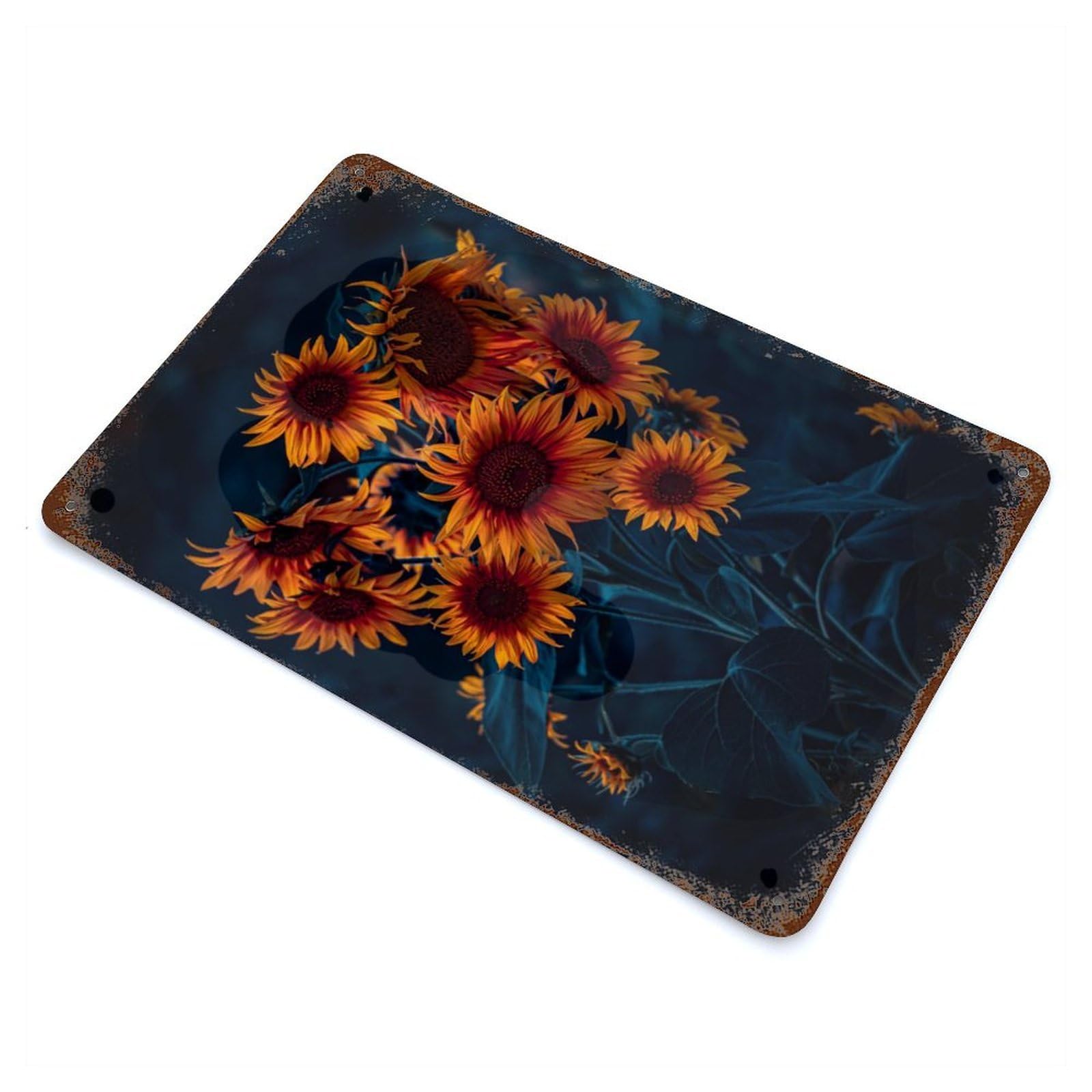 Sunflower Hydra Vintage Wall Sign 11.8"x7.9", Rust Effect Metal Decor for Basement, Hobby Room And Garage Decor