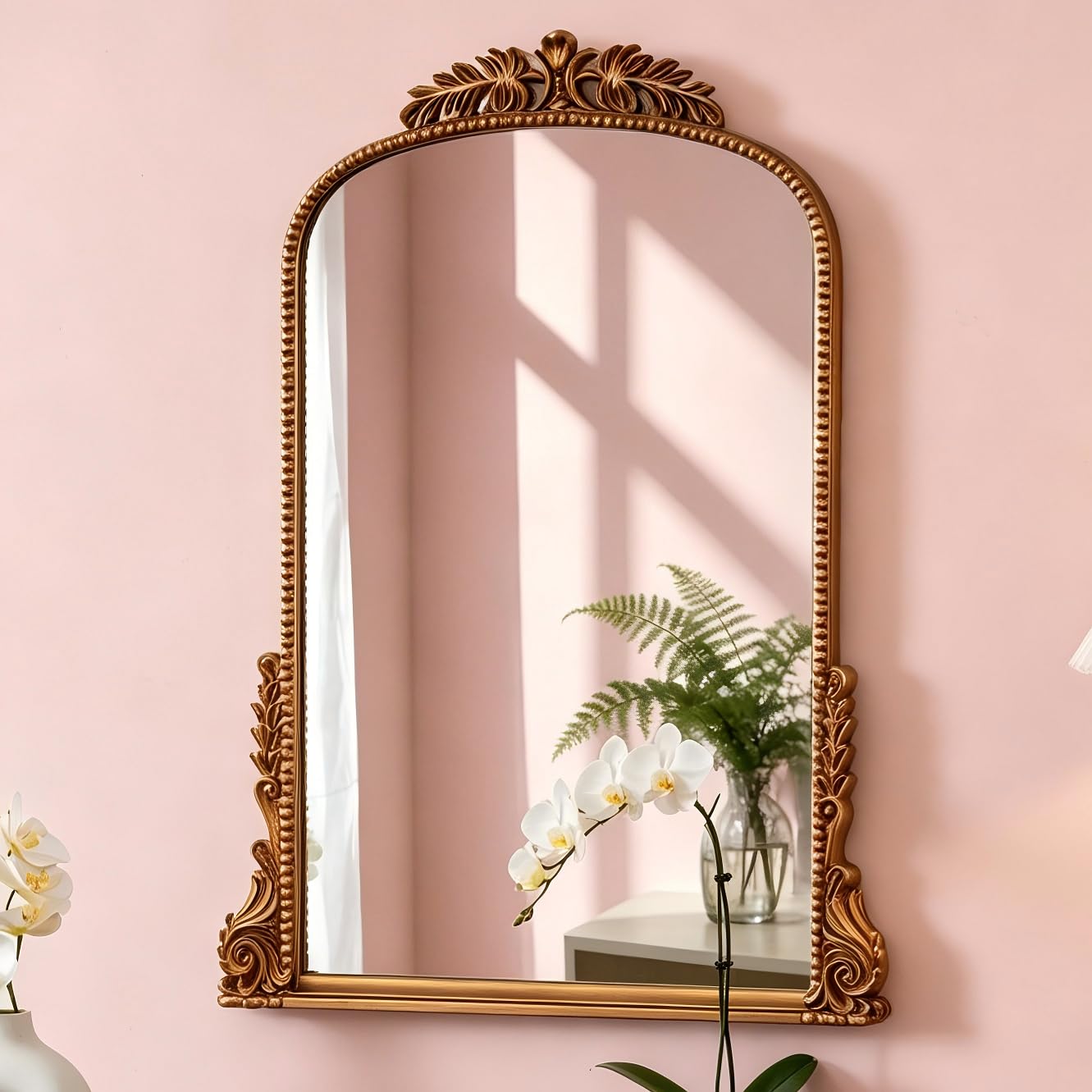 SHYFOY Ornamentado Oro Barroco Antiguo Espejo de Pared, Espejos Decorativos para Baño Entrada Polvorín, Tradicional Elegante Espejo Antiguo, 80 X 60 cm