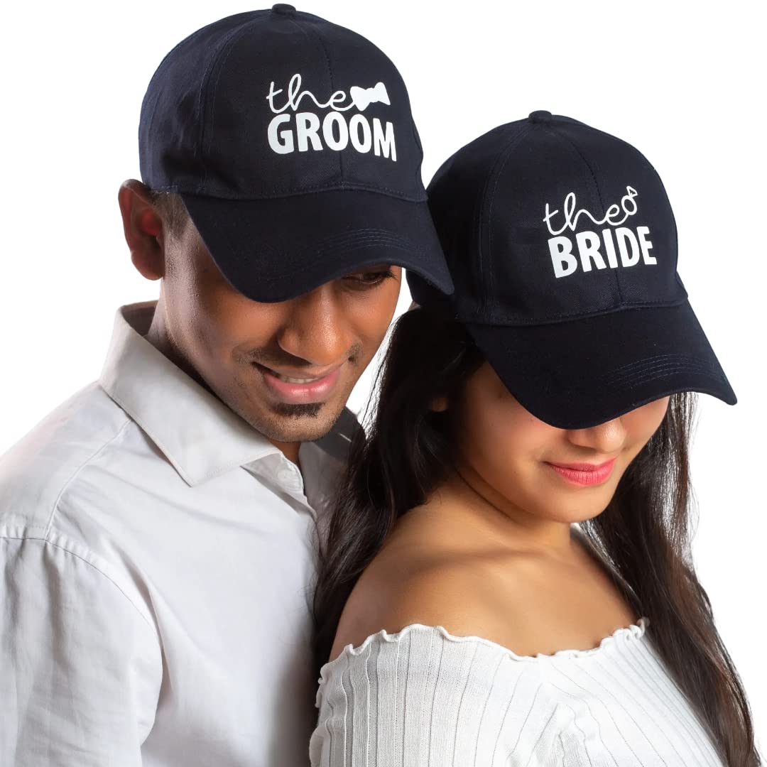 AICA Bride and Groom Cotton Cap Wedding Marriage Gift for Bride Groom & Couples Pre-Wedding Photoshoot Props, Bachelor Bachelorette and Spinster’s Party Team Bride Groom– Free Size-picture-32