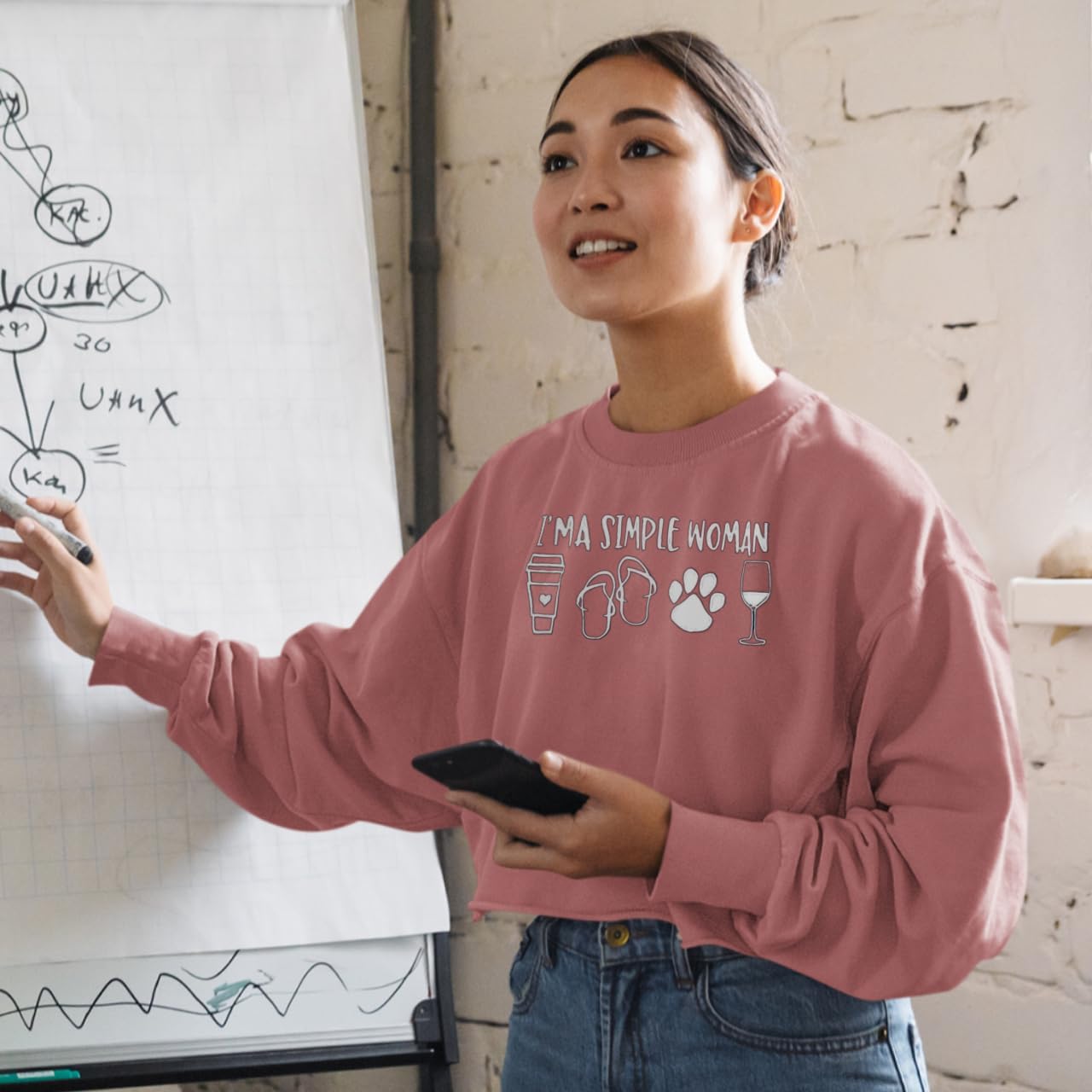 I Am Simple Woman Cropped Long Sleeve T-Shirt - Gift for Wine Fans - Gift for Mother