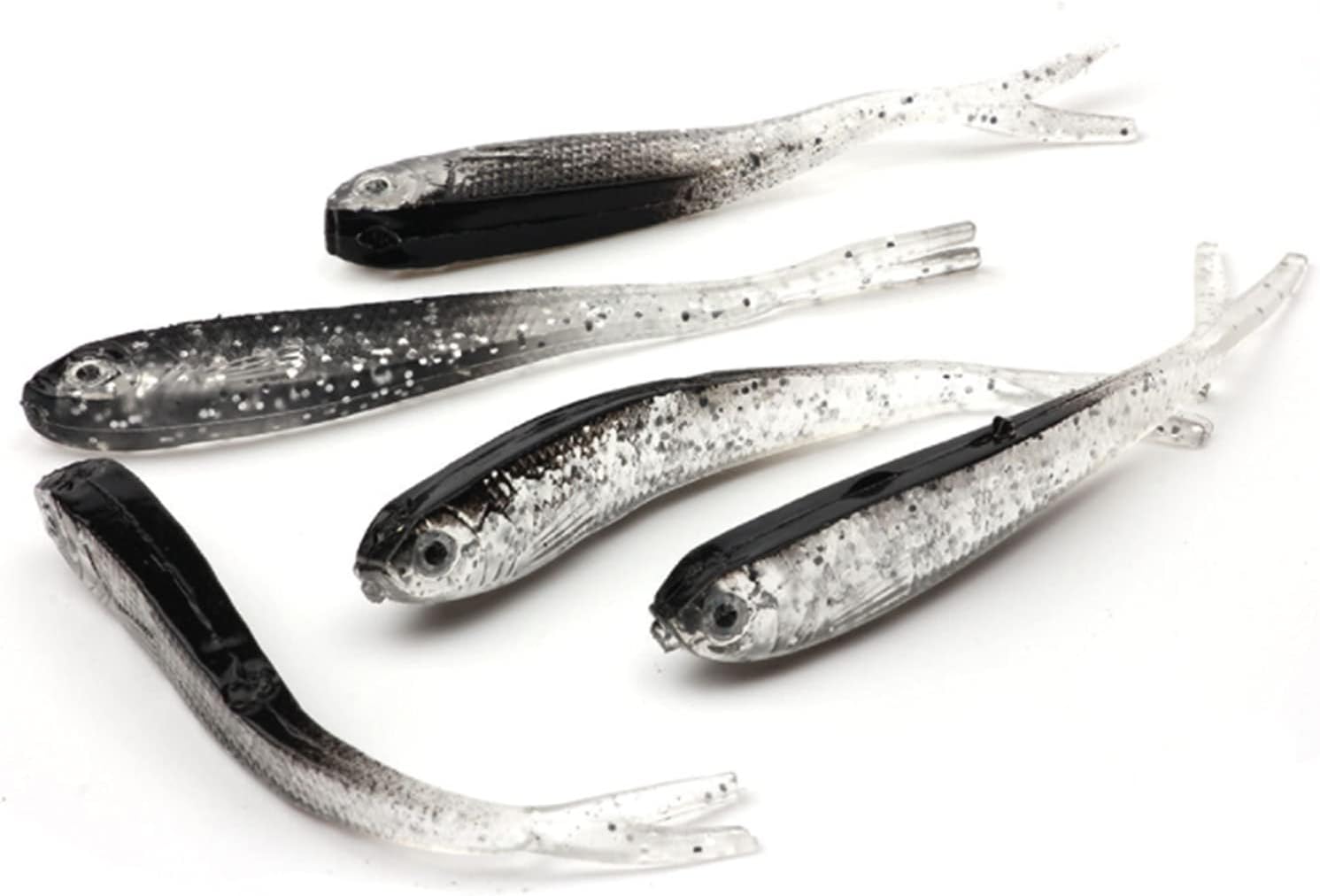 10Pcs Fishing Soft Plastic Lures, Minnow Crappie Lure Soft Fishing Lure Gray Lure Swim Bait Silver Carp Fish Tackle Artificial Bait Split Tail Set